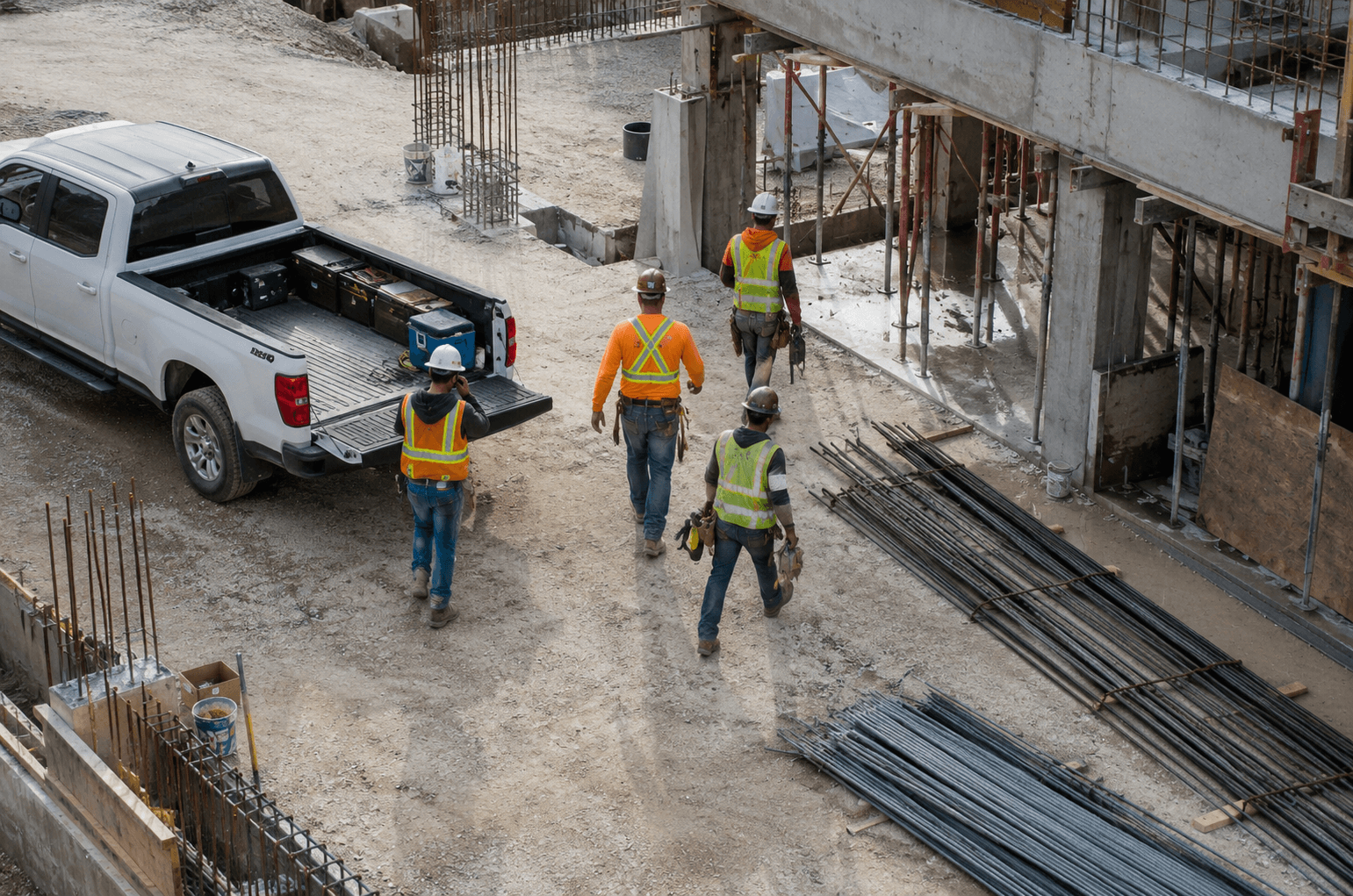 EL Services BR construction crew walking onto a Baton Rouge jobsite
